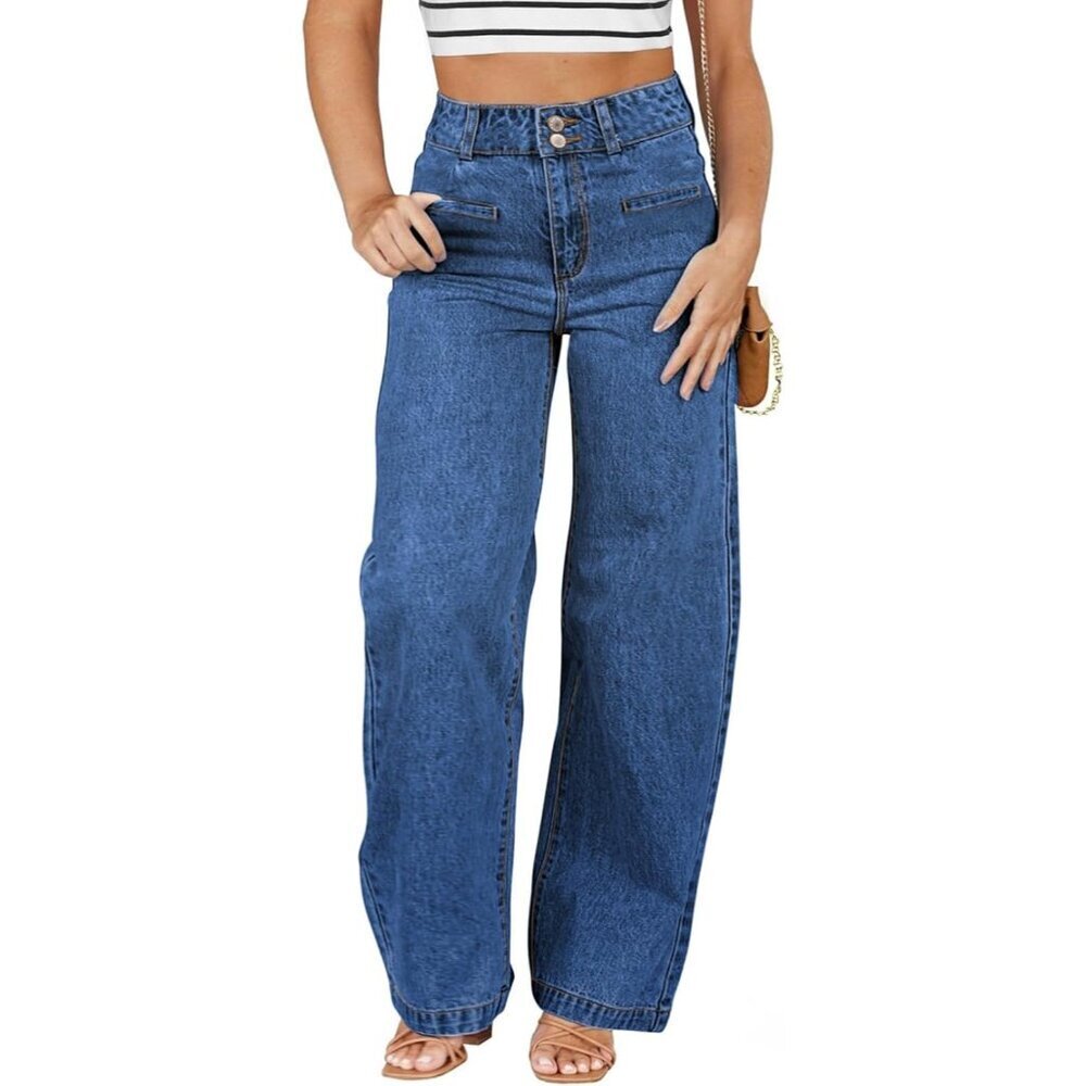 Plus Size Women's High Waist Straight Leg Jeans Breathable Denim Pockets
